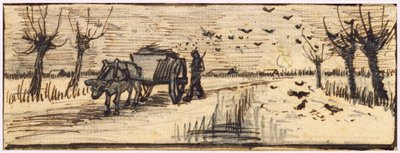 Ox-Cart in the Snow, from a series of four drawings representing the four seasons by Vincent van Gogh